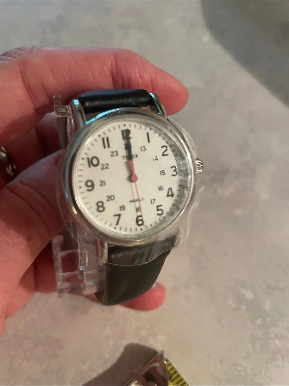 New Timex Black Strap Watch with White Dial and Pink Seconds Hand